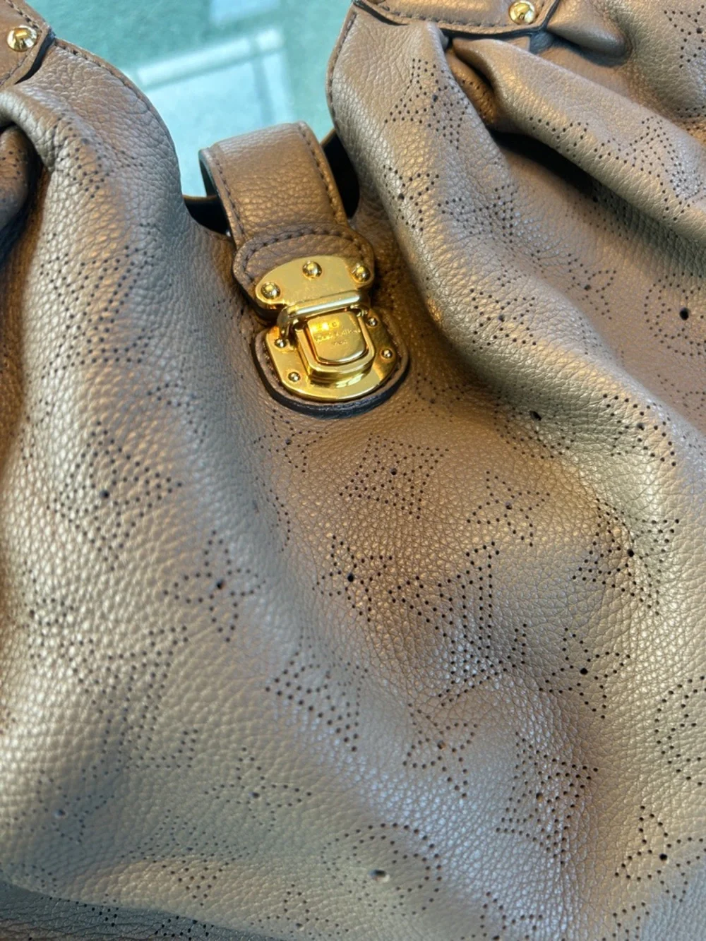 Louis Vuitton Mahina Gray Perforated Leather Hobo with Gold Hardware - Picture 4 of 5